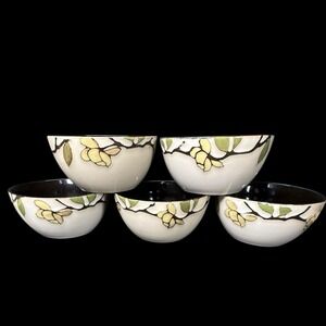 Mikasa Emory‎ Gourmet Basics 6" Soup Cereal Bowls Floral Beige Brown Set of 5